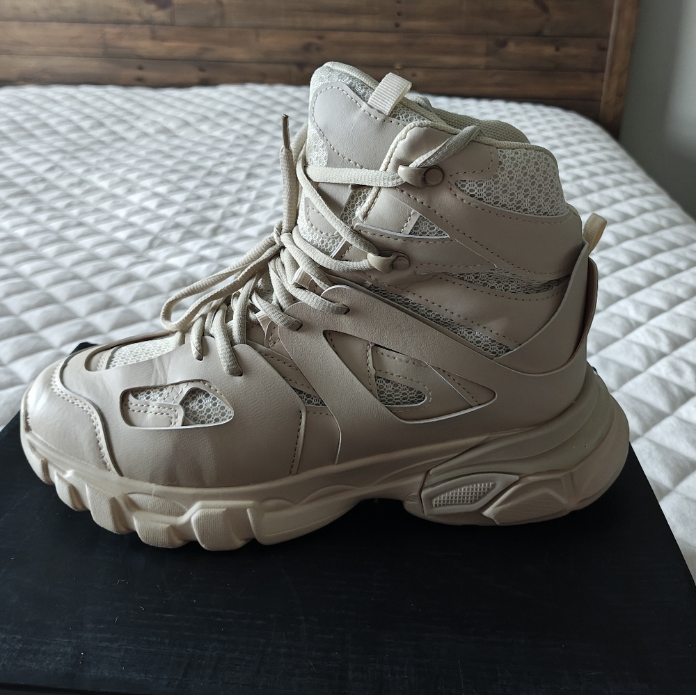 Beige High-Top Sneakers